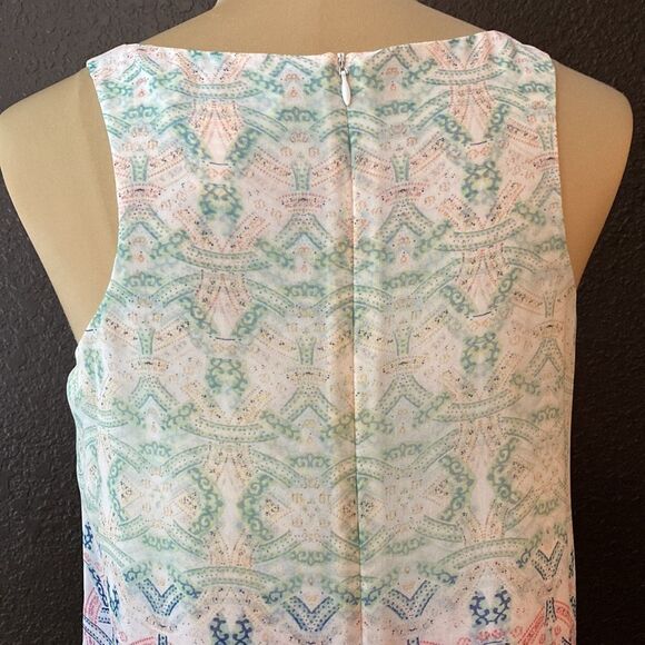 Cabi sea green, pink, blue medallion print sleeveless layered flowy tunic top - Picture 7 of 9